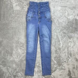 Silver Diva High Waisted Button Fly‎ Skinny Jeans Blue Wash Stretch Size 5